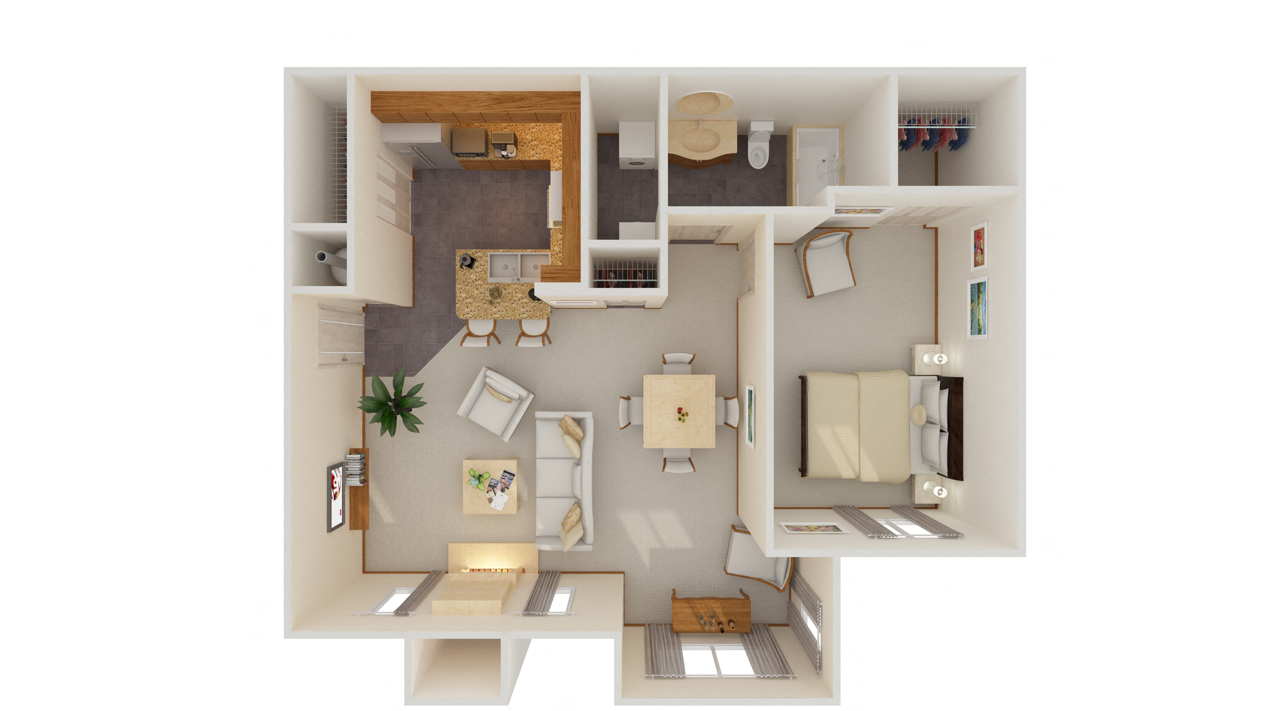 Floor plan for 1 bed, 1 bath, 856 sqft